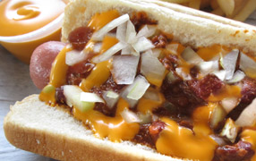 Chili dog with fries